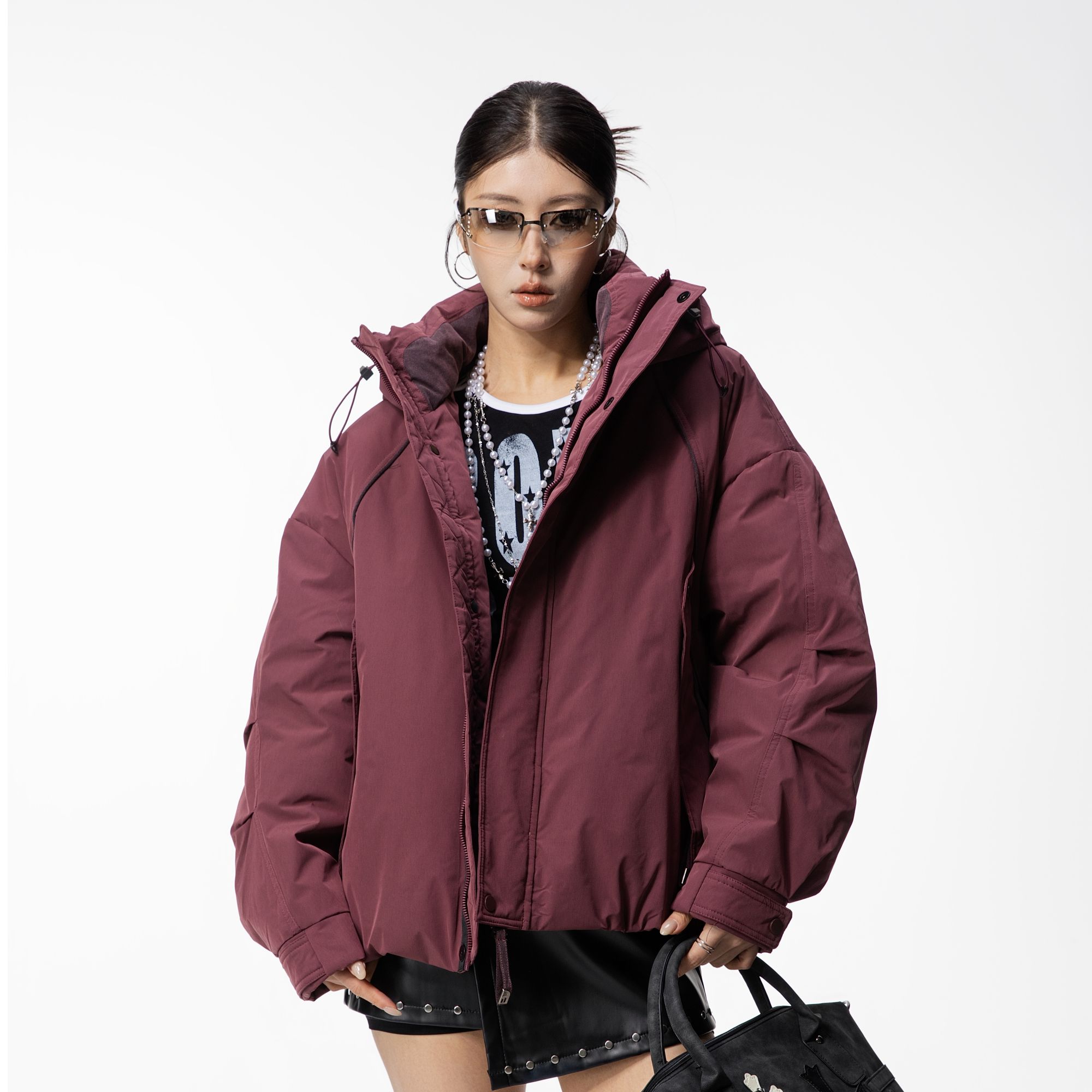 加厚保暖工装连帽鹅绒羽绒服外套