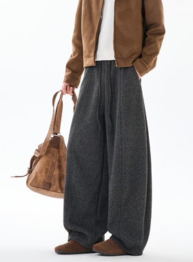 HSNH【460g重磅云朵弯刀裤】冬季加绒慵懒显瘦百搭休闲裤男女同款