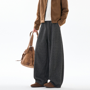 男女同款 HSNH 加绒慵懒显瘦百搭休闲裤 冬季 460g重磅云朵弯刀裤