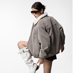 HSNH【美拉德雾面PU皮棉服】加绒加厚保暖百搭情侣工装棉衣