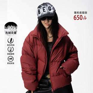 HSNH【立领短款PU皮羽绒服】冬季新款90白鸭绒情侣日常款羽绒外套