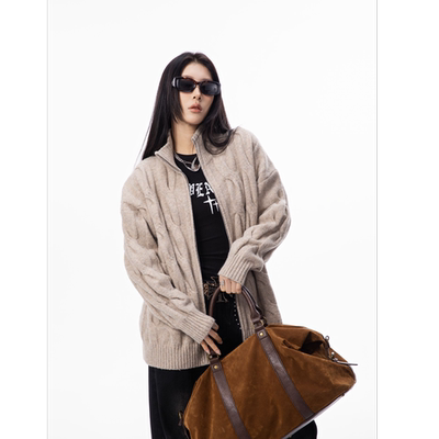 复古男开衫款绵羊毛立领