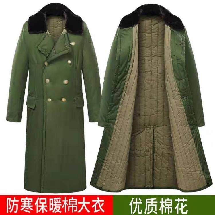 老式军绿色棉大衣加厚男长款冷库劳保防寒棉服工作服东北大棉袄冬
