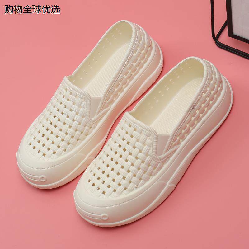 白色塑料凉鞋女夏季厚底防滑镂空透气护士小白鞋可下水工作洞洞鞋
