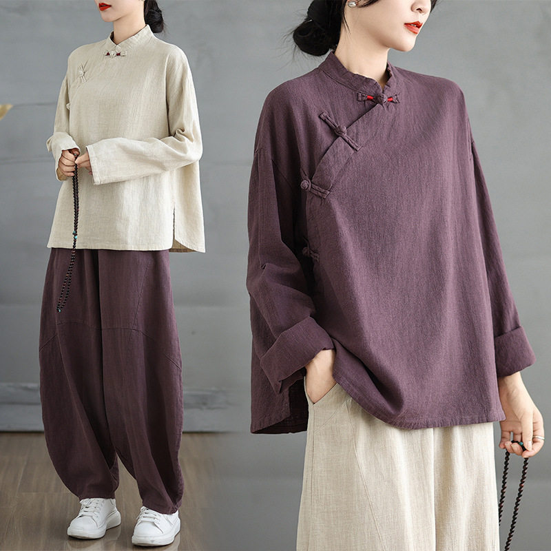禅服女棉麻佛系禅意素衣长袍
