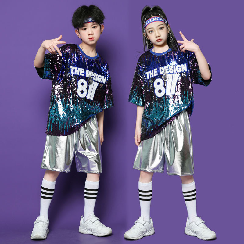 六一儿童啦啦队演出服男女童幼儿园亮片街舞小学生运动会服装