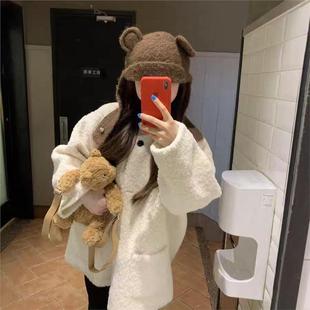 白色羊羔毛环保皮草毛毛外套女加厚秋冬毛茸茸皮毛一体羊羔绒大衣