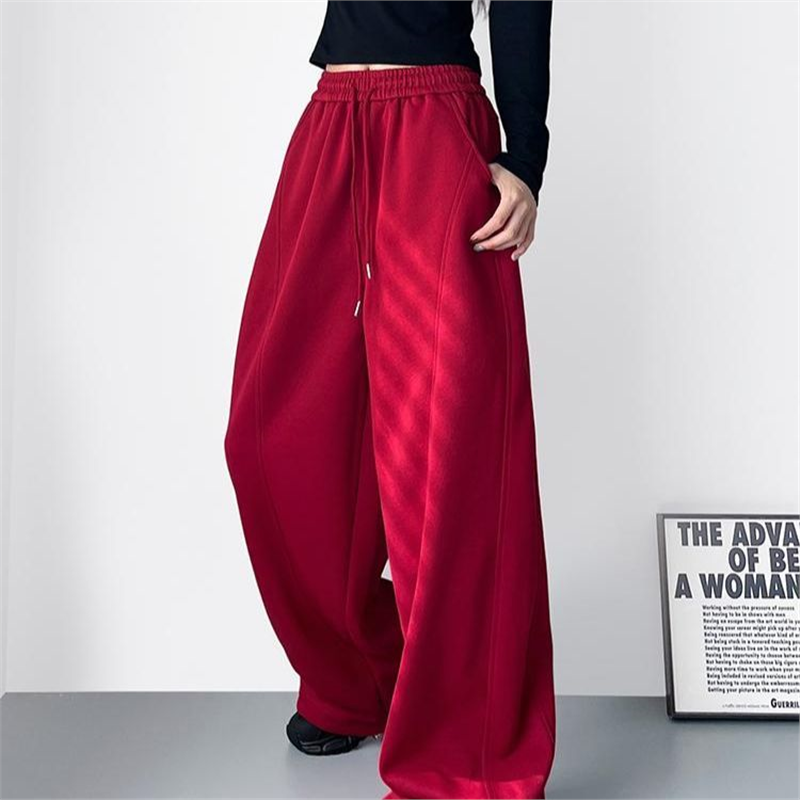 大码白色高腰显瘦加绒阔腿裤女冬季胖mm梨型身材慵懒加厚运动卫裤