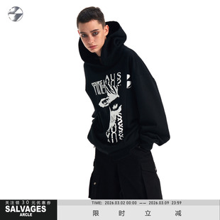 SALVAGES重磅连帽卫衣外穿挺阔拼接涂鸦落肩穿棉上衣新款叠穿内搭