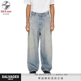 宽松潮流休闲裤 SALVAGESARCLE明星同款 高级漆点街头水洗牛仔长裤