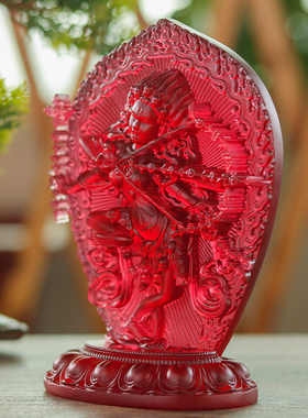 新品古法琉璃佛像红色o作明佛母居家供奉寺庙家用客厅桌面摆件日
