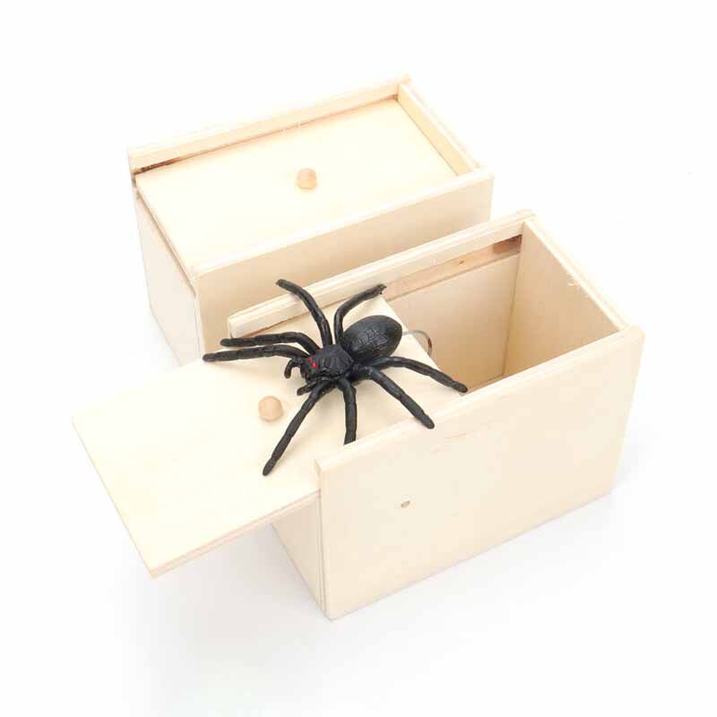 极速Wooden Surprise Prank Box Rubber Spider Hidden WIn Case