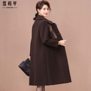 时尚 新品 Q新款 复古咖色双面大衣女40岁50岁妈妈装 单排扣毛 新中式