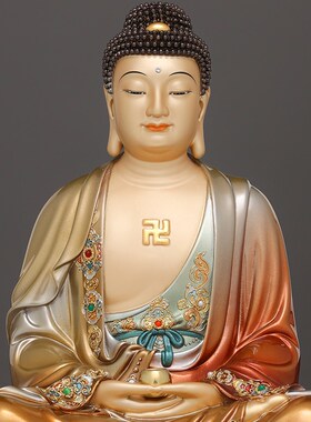 极速京铜纯铜珐琅彩释迦牟尼佛y佛像家用供奉娑婆三圣如来佛祖坐