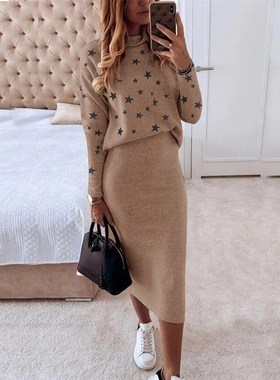 极速Women Casual 2 Piece Set Autumn WinterM Turtleneck Long
