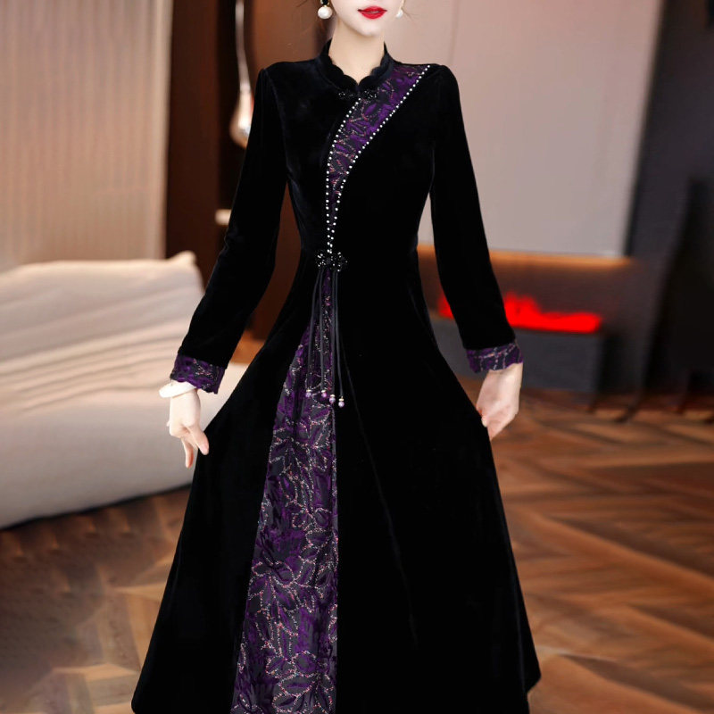 新品新中式改良旗袍连o衣裙2025新款女秋冬高端修身妈妈长袖打底