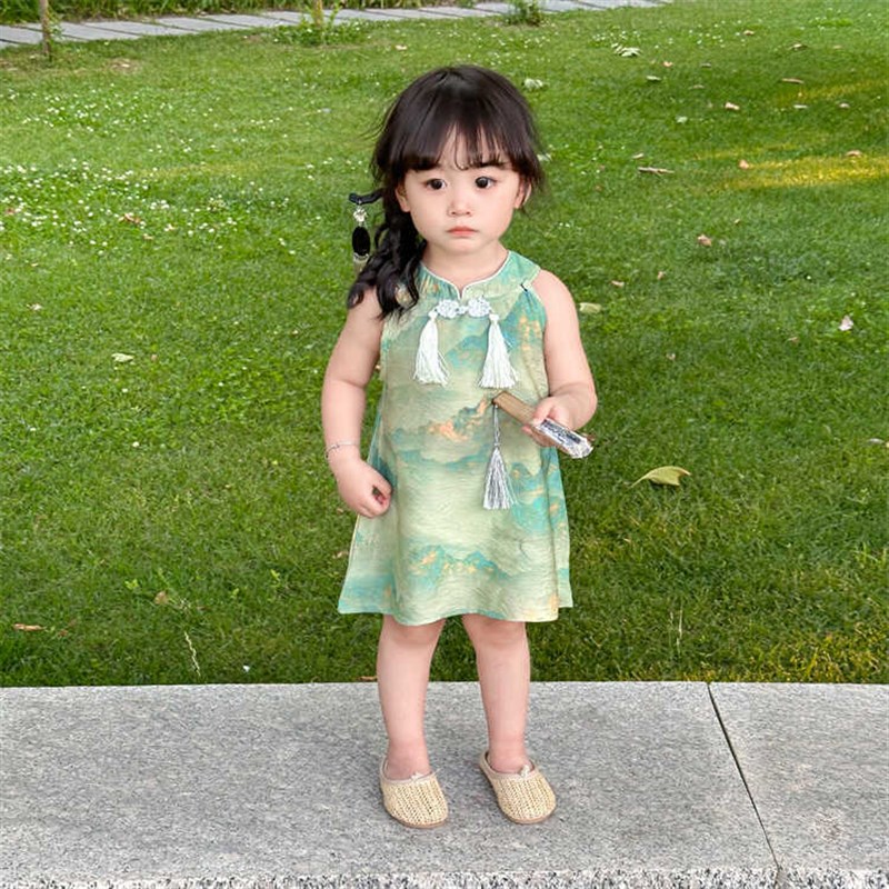 女宝宝夏季汉f服古风仙气小女孩连衣裙婴儿衣服薄款吊带背心包屁