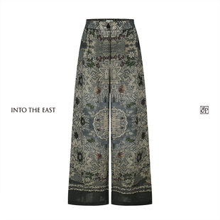 Into The East己印亚麻复古印花直筒裤