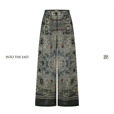 Into The East己印亚麻复古印花直筒裤