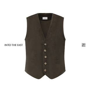 Into The East己印深苔绿v领灯芯绒马甲