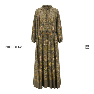 Into The East己印桑蚕丝印花抽绳连衣裙