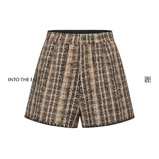 Into The East己印绿棕混织短裤