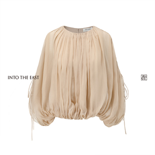 Into The East己印裸粉桑蚕丝抽绳上衣