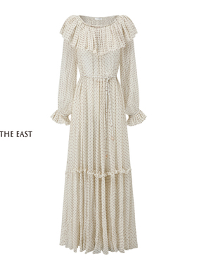 Into The East己印白色迷你腰果荷叶领连衣裙