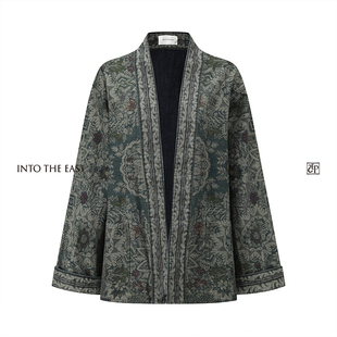 Into The East己印复古印花牛仔开衫