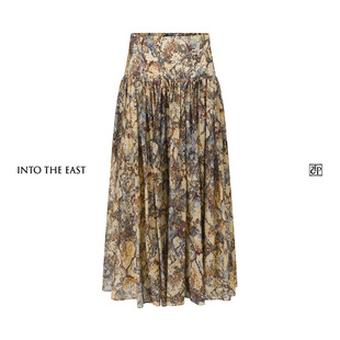 【明星同款】Into The East己印马赛克宽腰碎褶半裙