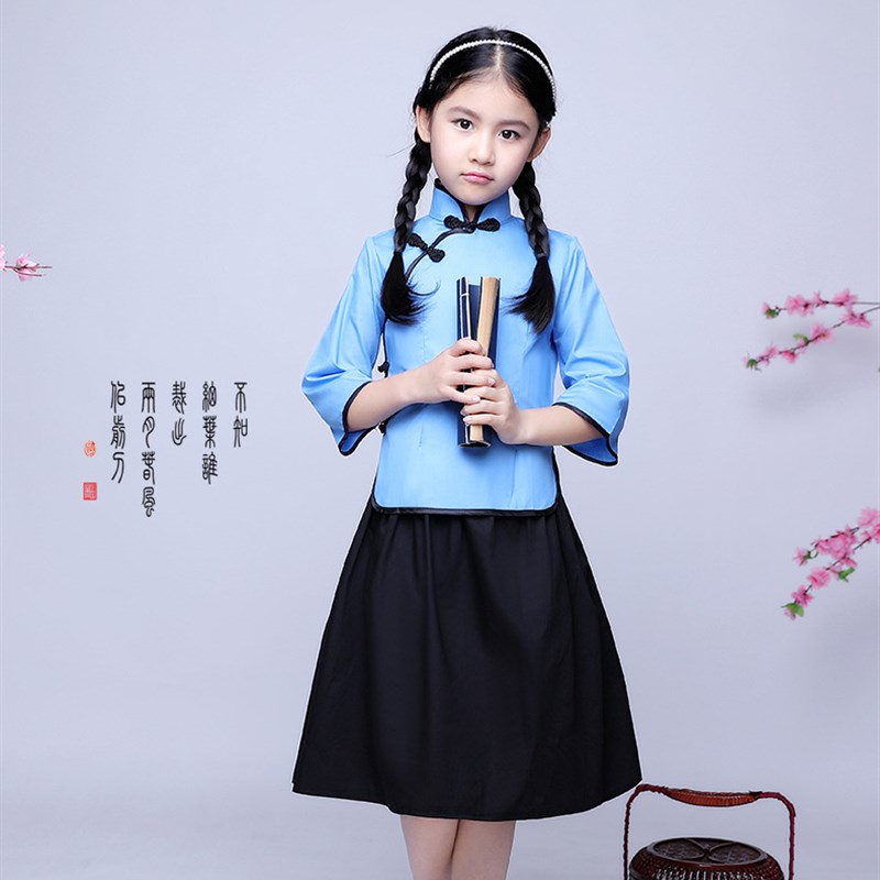 新款两件套儿童表演服学生五四y青年装民国女童演出合唱服摄影服