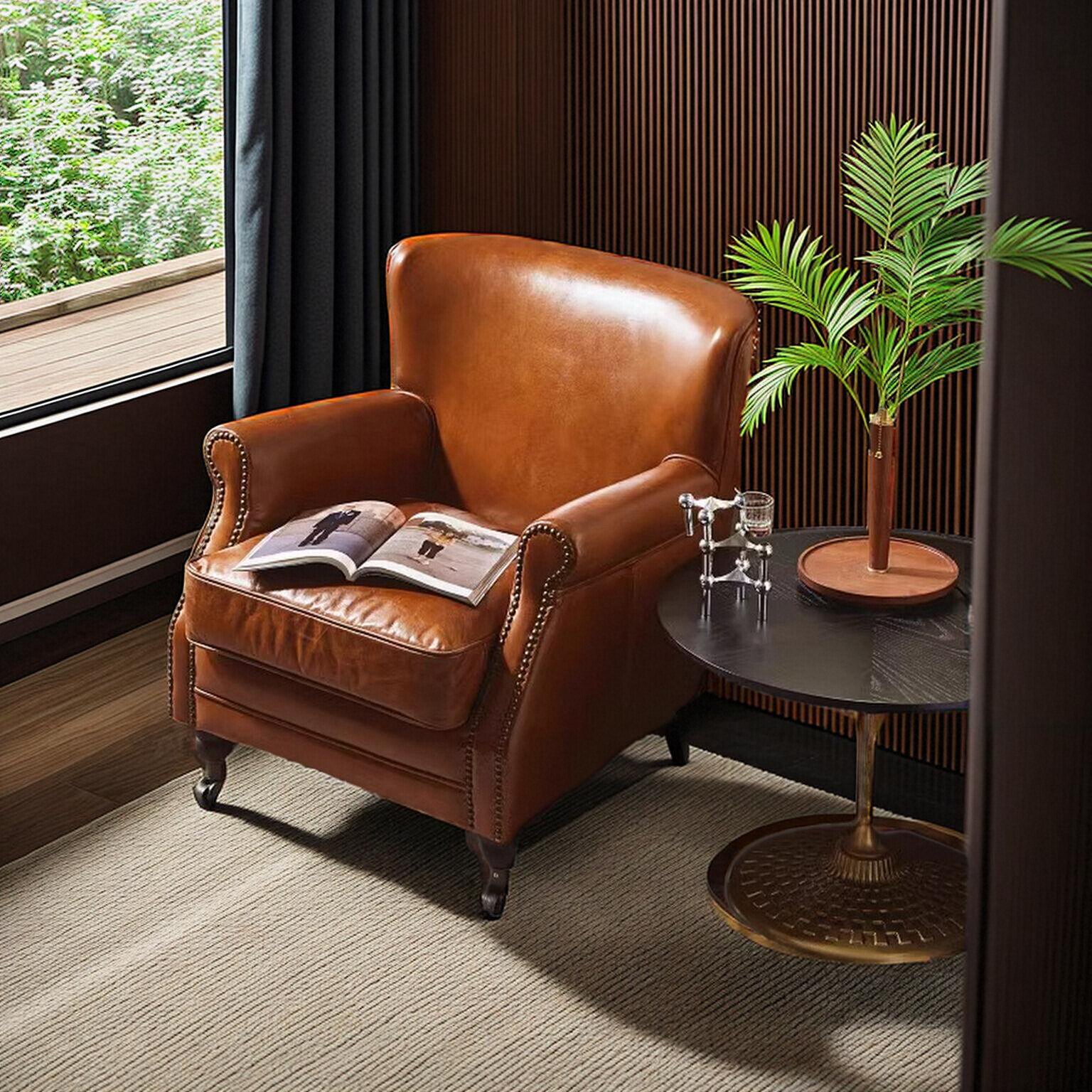 美式经典真皮老虎椅卧室书房单人沙发椅教父椅休闲沙发复古雪茄椅