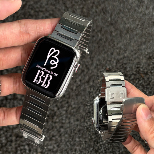 凸字形磁吸钢带适用苹果iWatchS11手表表带高级感s10甩不掉磁吸卡扣金属ultra3夏applewatchs9男士潮流腕带SE