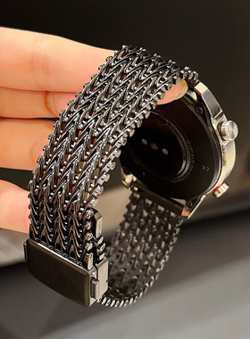 幺诺适用华为GT5/4pro手表VVV纹磁吸卡扣透气金属watch3链式GT2磁吸GT5GT3pro磁吸折叠扣不锈钢非法大师腕带