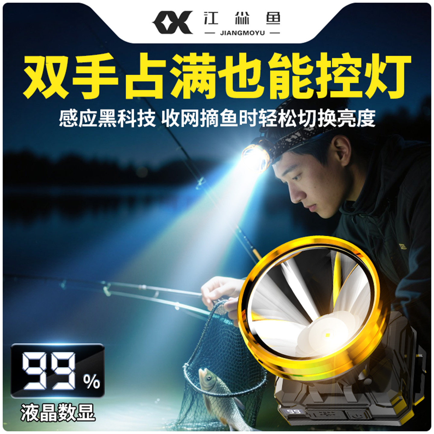 夜钓感应头灯强光超亮超长续航