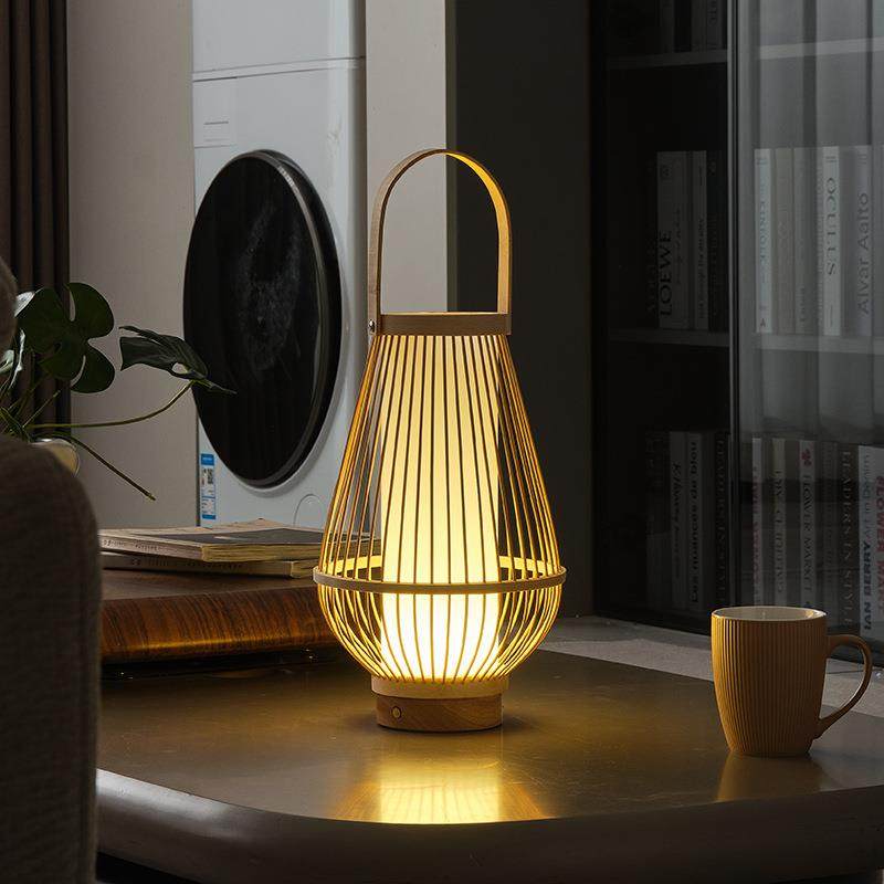 新款中式竹艺古风手提台灯茶室装饰台灯充电台灯复古风茶室氛围灯