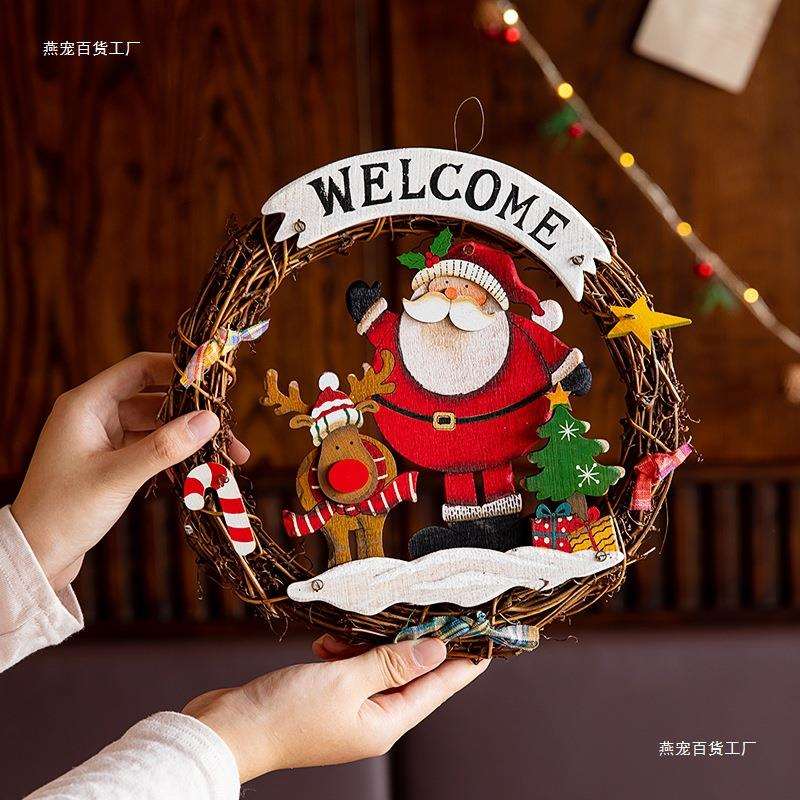 圣诞节装饰品创意圣诞老人雪人花环挂件门挂墙挂客厅氛围场景布置