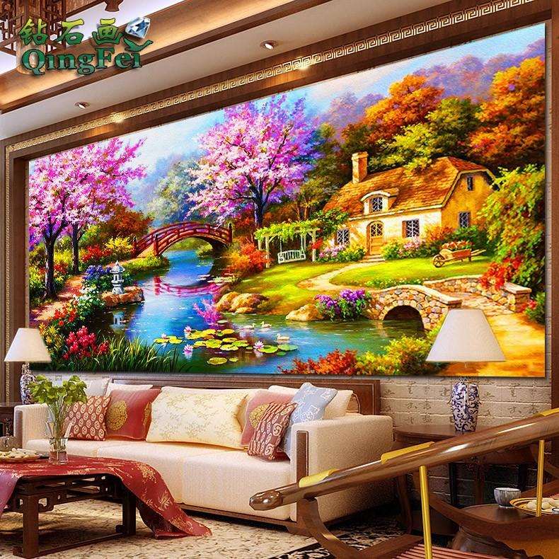 青飞5d梦幻家园钻石画满钻钻石十字绣点钻粘贴油画风景钻石画