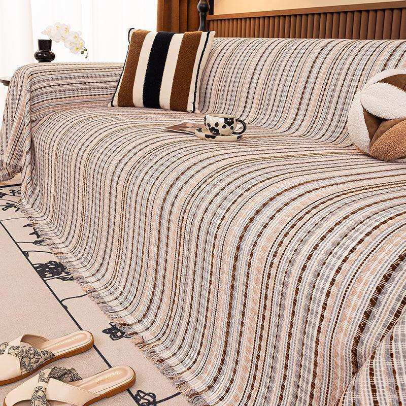 2025新款条纹沙发盖布四季通用轻奢高级感全盖一片式沙发巾毯