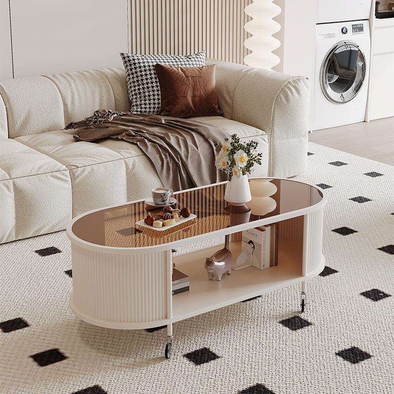 2024新款法式奶油风移动茶几客厅家用小户型椭圆高级感简约小桌子