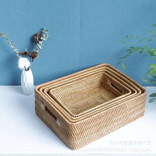 越南秋藤手工藤编家居藤编收纳筐真藤编长方形提口储物篮置物箱