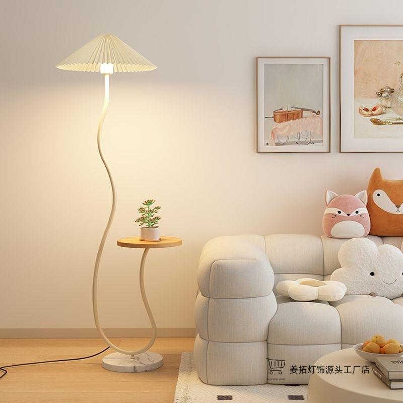 法式奶油风落地灯置物架一体客厅卧室沙发旁边几艺术复古氛围台灯