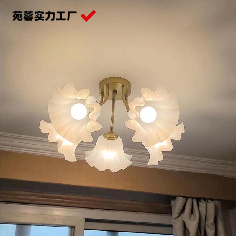 新款客厅灯吊灯轻奢花朵灯奶油北欧法式灯具餐厅卧室灯套餐组合灯