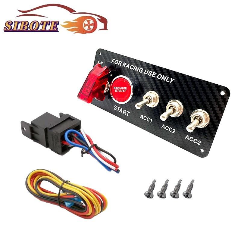 汽车12V一键启动LED断电总开关旋钮拨动联通用碳纤维点火面板开关