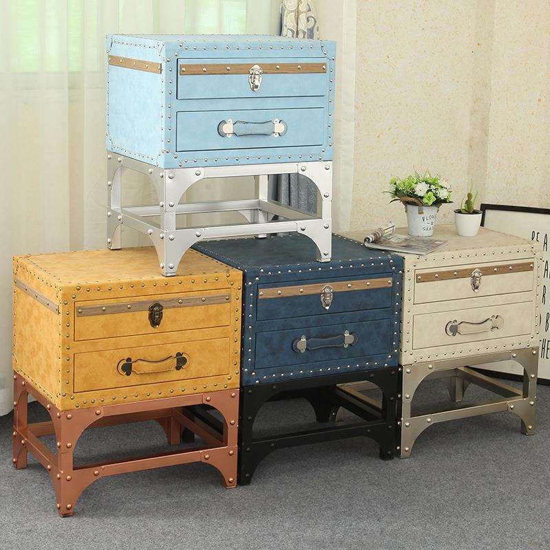 欧式复古床头柜美式乡村创意酒店储物收纳柜子loft皮沙发边几地柜