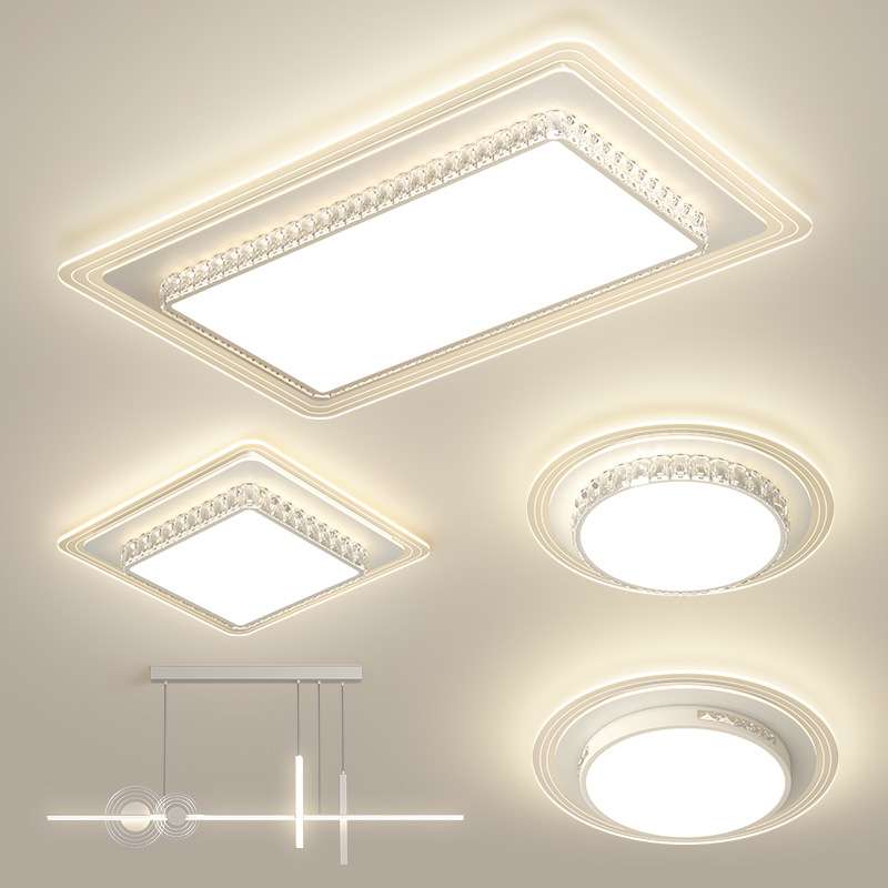 吸顶灯LED水晶吸顶灯轻奢大气客厅灯简约现代长方形卧室灯具套餐