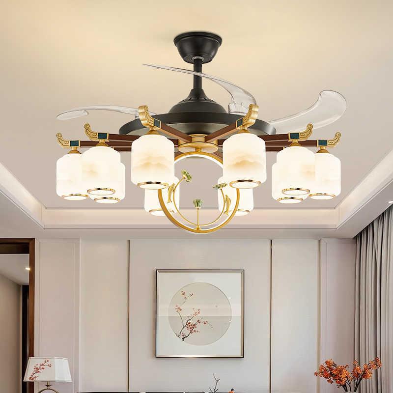 新中式风扇吊灯客厅灯护眼隐形一体吊扇灯现代中国风餐厅灯电扇灯