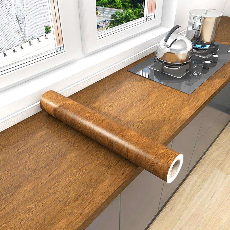 木纹灶台防油贴纸防水自粘厨房台面橱柜家具翻新墙贴防火桌面墙美