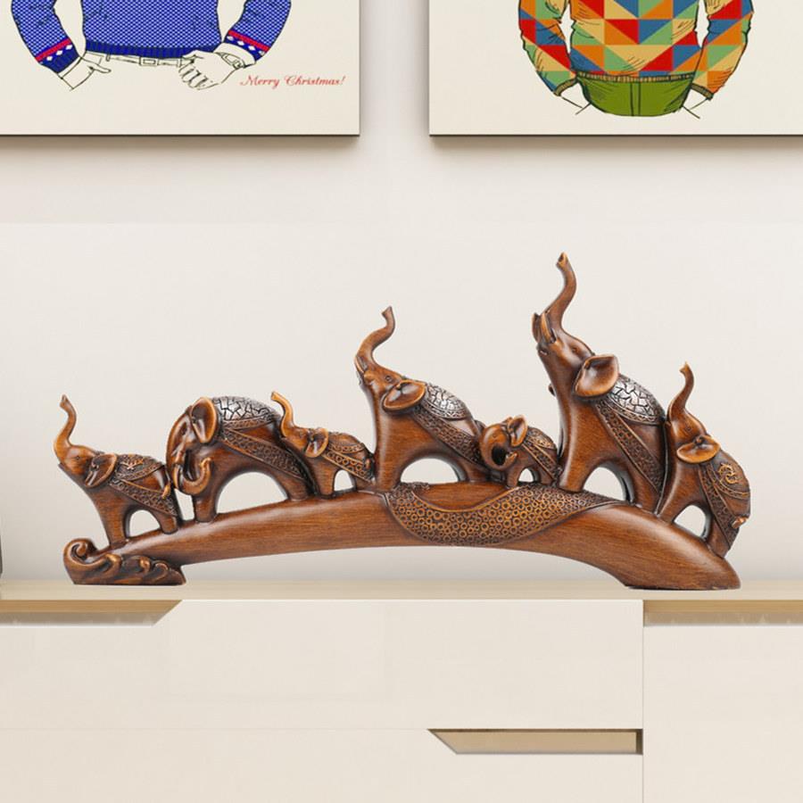 大象摆件 七小象客厅酒柜玄关电视柜树脂工艺品公司开业摆设