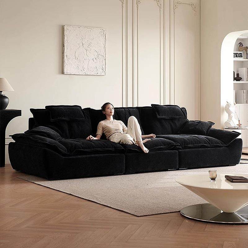 帆船沙发超宽坐深埃神新款布艺可调节靠背黑色云朵雪尼尔沙发
